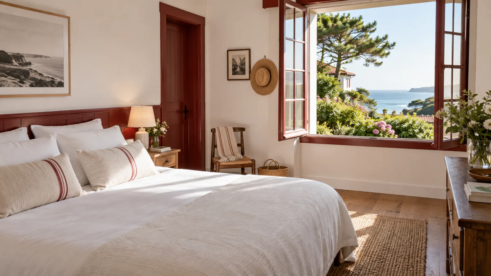 Chambre préparée dans une villa en location saisonnière à Guéthary
